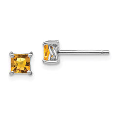 QBE28NOV Sterling Silver Rhodium-plated 4mm Princess Citrine Post Earrings