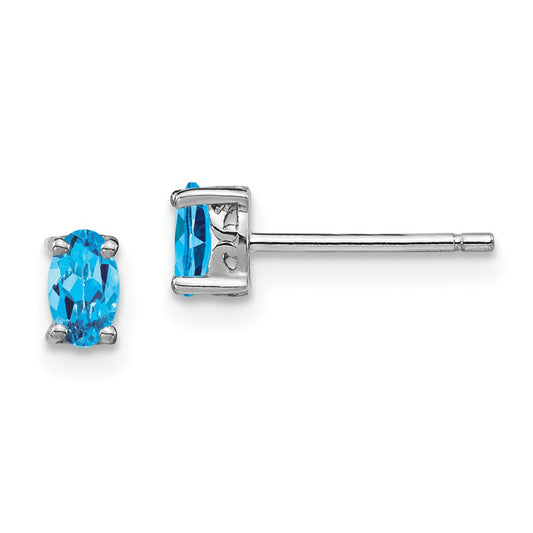 QBE29DEC Sterling Silver Rhodium-plated 5x3mm Oval Swiss Blue Topaz Post Earrings