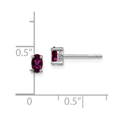 QBE29JUN Sterling Silver Rhodium-plated 5x3mm Oval Rhodolite Garnet Post Earrings