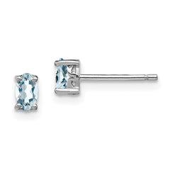 QBE29MAR Sterling Silver Rhodium-plated 5x3mm Oval Aquamarine Post Earrings