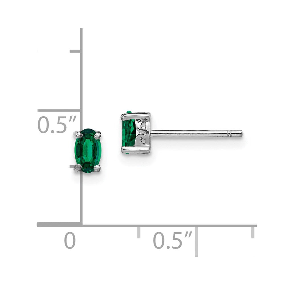 QBE29MAY Sterling Silver Rhodium-plated 5x3mm Oval Created Emerald Post Earrings