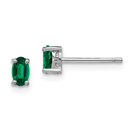 QBE29MAY Sterling Silver Rhodium-plated 5x3mm Oval Created Emerald Post Earrings