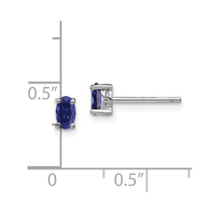 QBE29SEP Sterling Silver Rhodium-plated 5x3mm Oval Created Sapphire Post Earrings
