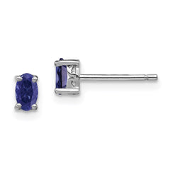 QBE29SEP Sterling Silver Rhodium-plated 5x3mm Oval Created Sapphire Post Earrings