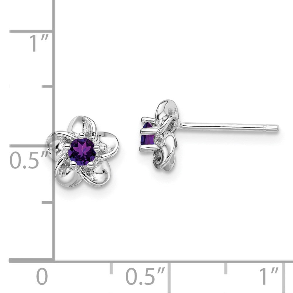 QBE30AM Sterling Silver Rhodium-plated Floral Amethyst Post Earrings