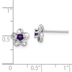 QBE30AM Sterling Silver Rhodium-plated Floral Amethyst Post Earrings