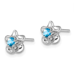 QBE30BT Sterling Silver Rhodium-plated Floral Blue Topaz Post Earrings