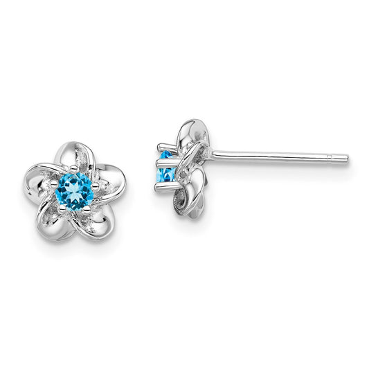 QBE30BT Sterling Silver Rhodium-plated Floral Blue Topaz Post Earrings