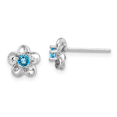 QBE30BT Sterling Silver Rhodium-plated Floral Blue Topaz Post Earrings