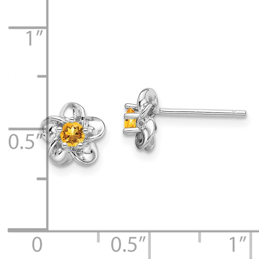 QBE30CI Sterling Silver Rhodium-plated Floral Citrine Post Earrings