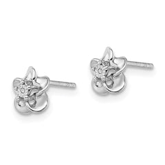 QBE30DIA Sterling Silver Rhodium-plated Floral Diamond Post Earrings