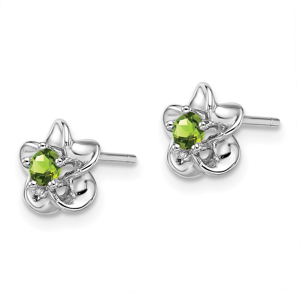 QBE30PE Sterling Silver Rhodium-plated Floral Peridot Post Earrings