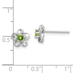 QBE30PE Sterling Silver Rhodium-plated Floral Peridot Post Earrings