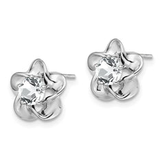 QBE31APR Sterling Silver Rhodium-plated Floral White Topaz Post Earrings
