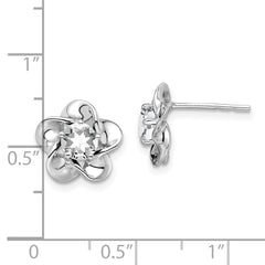 QBE31APR Sterling Silver Rhodium-plated Floral White Topaz Post Earrings