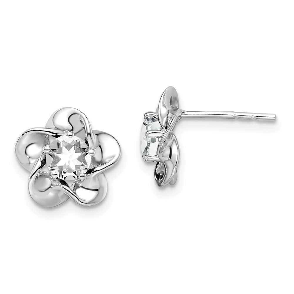 QBE31APR Sterling Silver Rhodium-plated Floral White Topaz Post Earrings