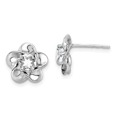 QBE31APR Sterling Silver Rhodium-plated Floral White Topaz Post Earrings