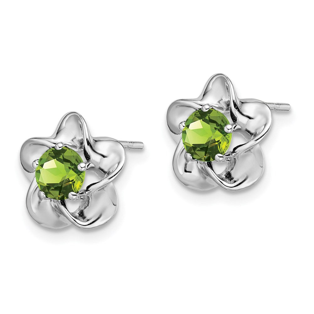 QBE31AUG Sterling Silver Rhodium-plated Floral Peridot Post Earrings
