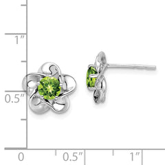 QBE31AUG Sterling Silver Rhodium-plated Floral Peridot Post Earrings