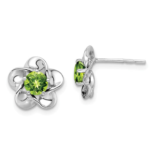 QBE31AUG Sterling Silver Rhodium-plated Floral Peridot Post Earrings