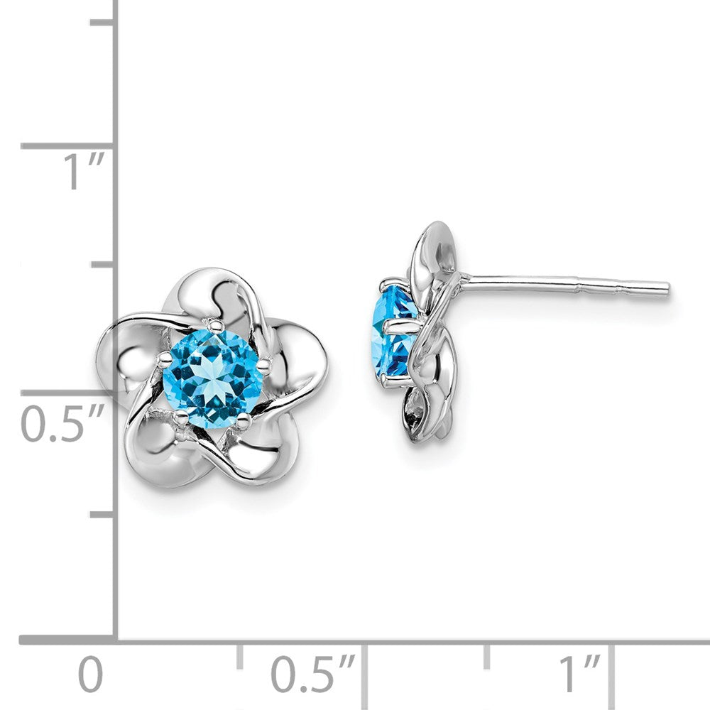 QBE31DEC Sterling Silver Rhodium-plated Floral Blue Topaz Post Earrings