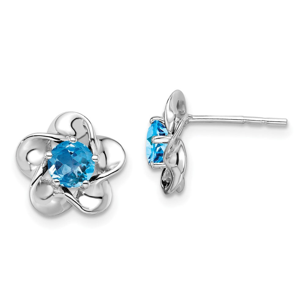 QBE31DEC Sterling Silver Rhodium-plated Floral Blue Topaz Post Earrings