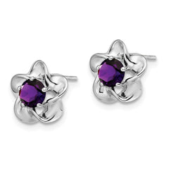 QBE31FEB Sterling Silver Rhodium-plated Floral Amethyst Post Earrings