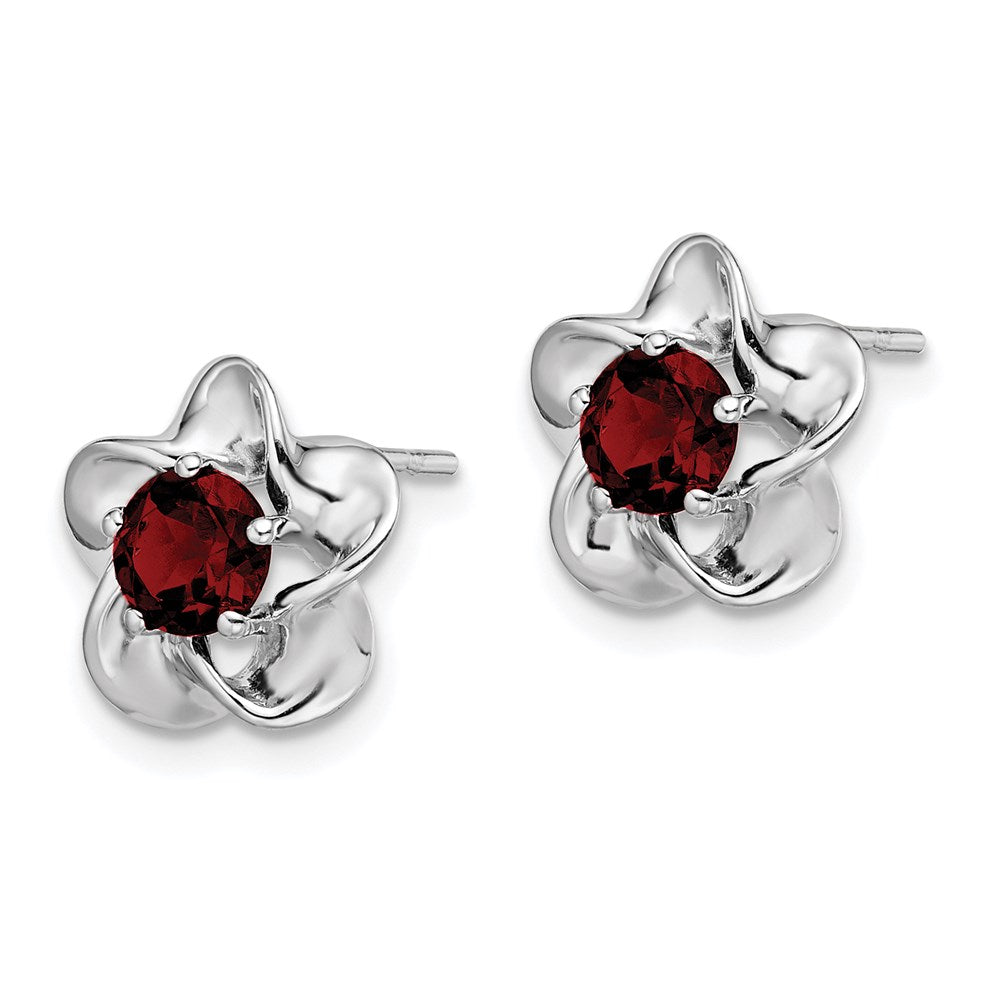QBE31JUL Sterling Silver Rhodium-plated Floral Created Ruby Post Earrings