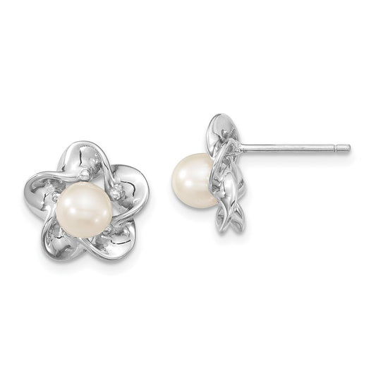 QBE31JUN Sterling Silver Rhodium-plated Floral FWC Pearl Post Earrings