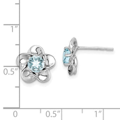 QBE31MAR Sterling Silver Rhodium-plated Floral Aquamarine Post Earrings