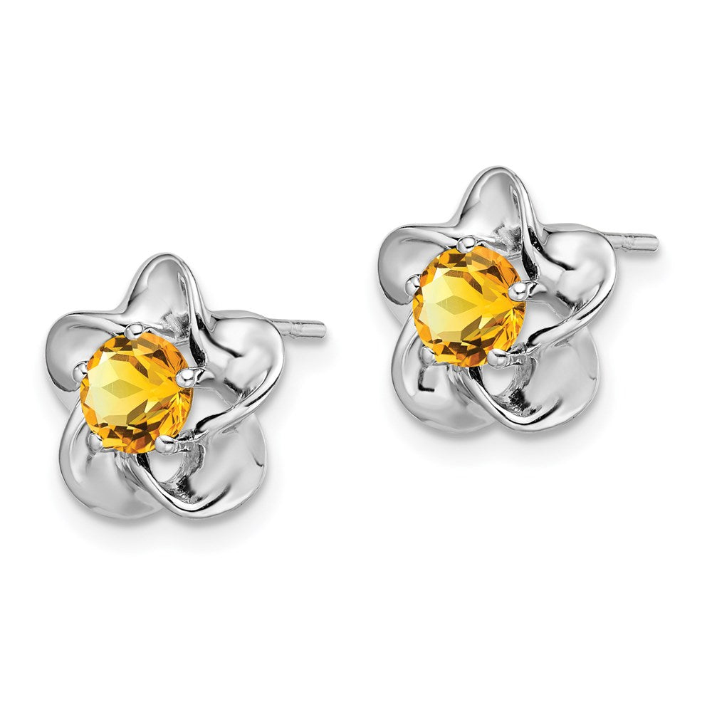QBE31NOV Sterling Silver Rhodium-plated Floral Citrine Post Earrings