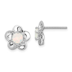 QBE31OCT Sterling Silver Rhodium-plated Floral Created Opal Post Earrings