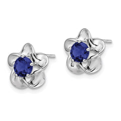 QBE31SEP Sterling Silver Rhodium-plated Floral Created Sapphire Post Earrings