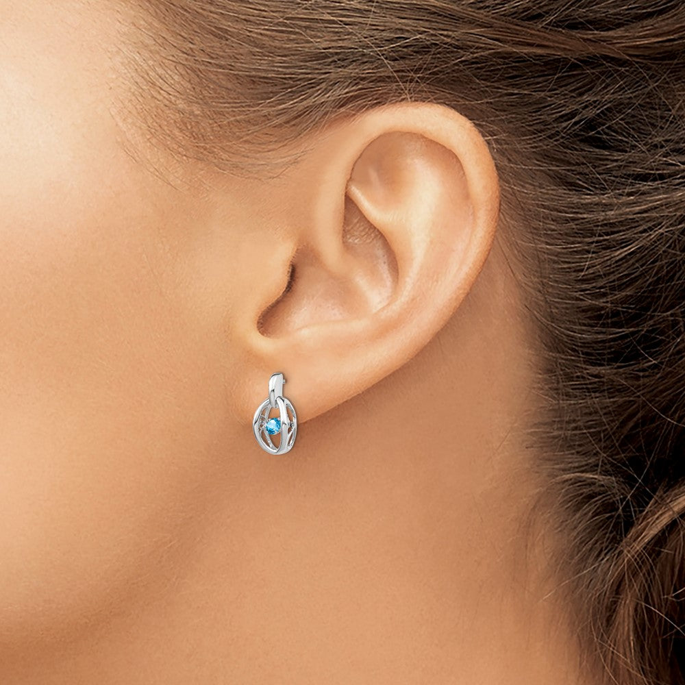 QBE32DEC Sterling Silver Rhodium Blue Topaz Birthstone Vibrant Earrings