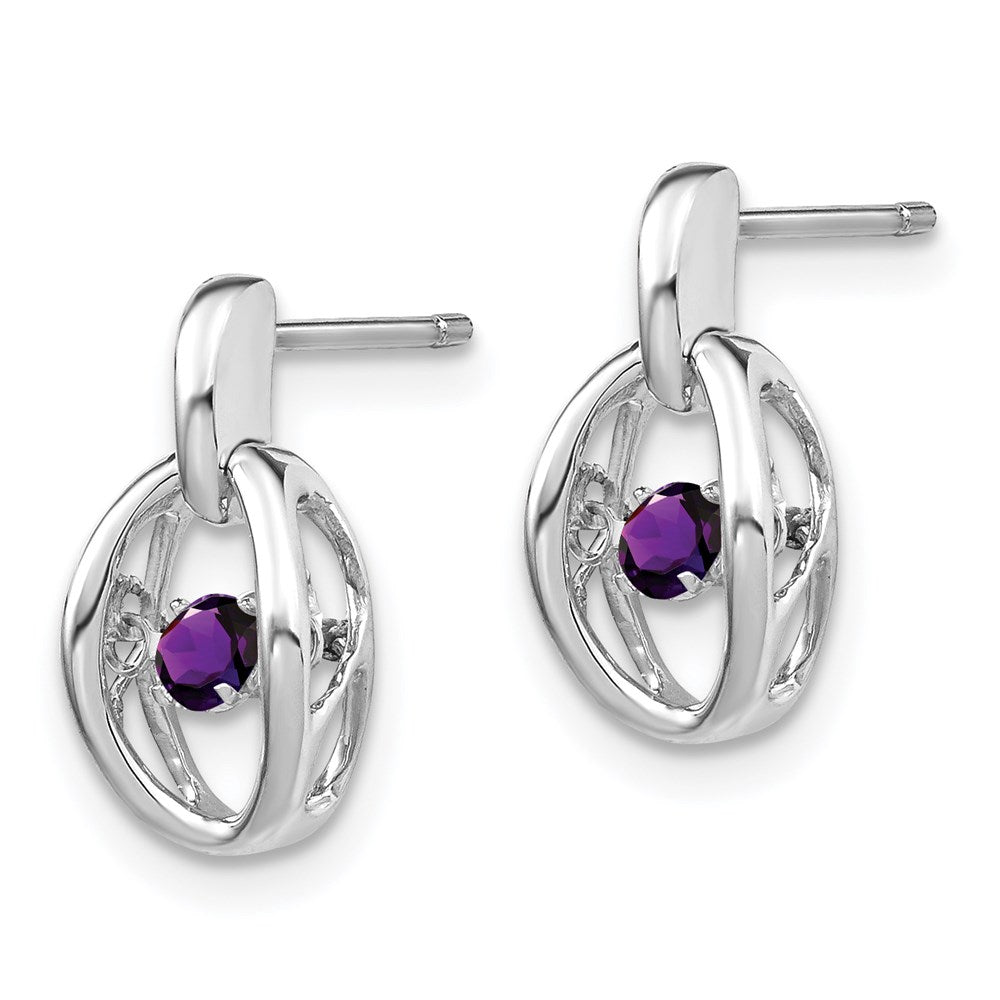 QBE32FEB Sterling Silver Rhodium Amethyst Birthstone Vibrant Earrings