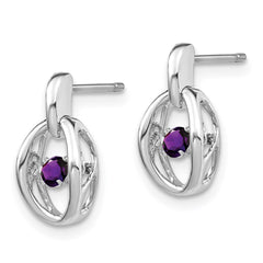 QBE32FEB Sterling Silver Rhodium Amethyst Birthstone Vibrant Earrings