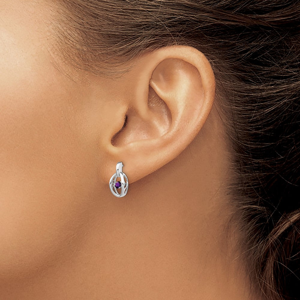 QBE32FEB Sterling Silver Rhodium Amethyst Birthstone Vibrant Earrings