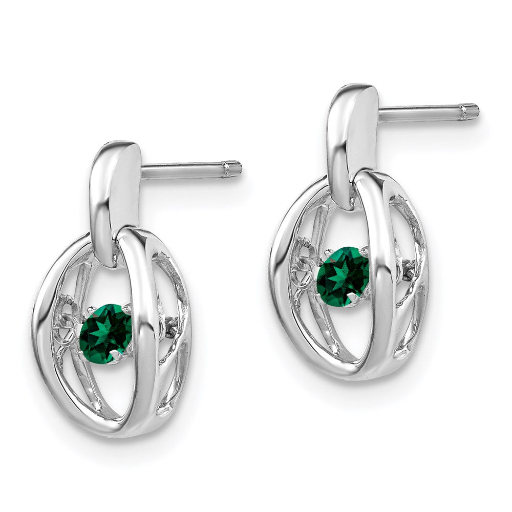 QBE32MAY Sterling Silver Rhodium Created Emerald Birthstone Vibrant Earrings