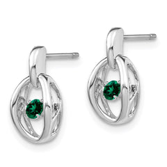 QBE32MAY Sterling Silver Rhodium Created Emerald Birthstone Vibrant Earrings