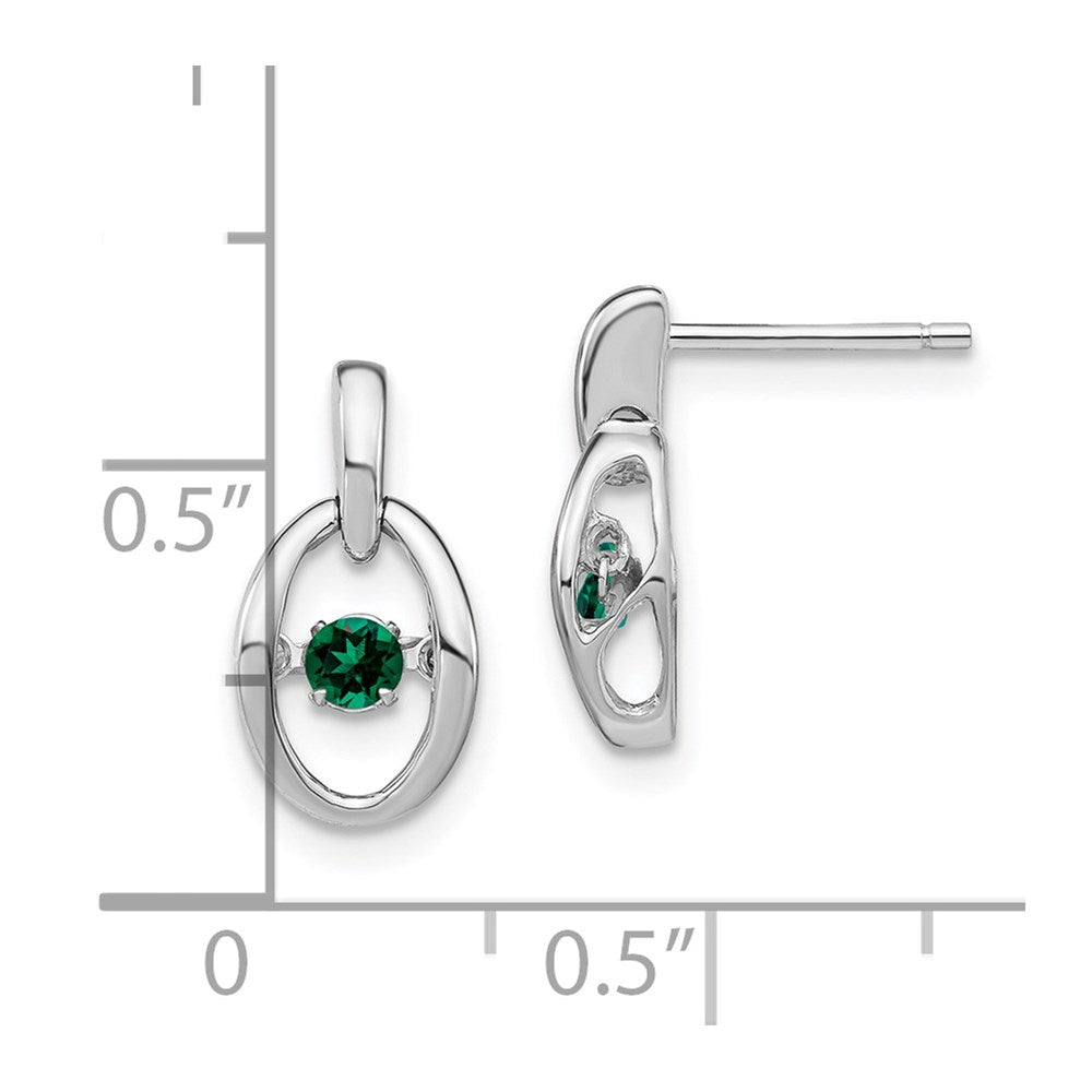 QBE32MAY Sterling Silver Rhodium Created Emerald Birthstone Vibrant Earrings