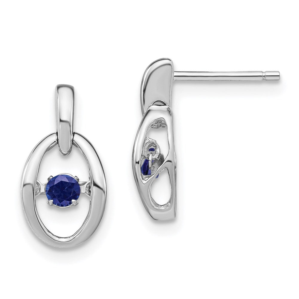 QBE32SEP Sterling Silver Rhodium Created Blue Sapphire Birthstone Vibrant Earrings