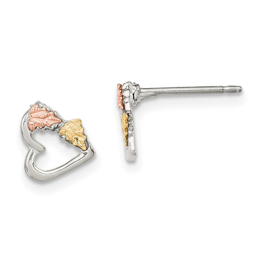 QBH131 Landstrom's Mt. Rushmore Black Hills Sterling Silver 12K Gold Accents Heart Post Stud Earrings