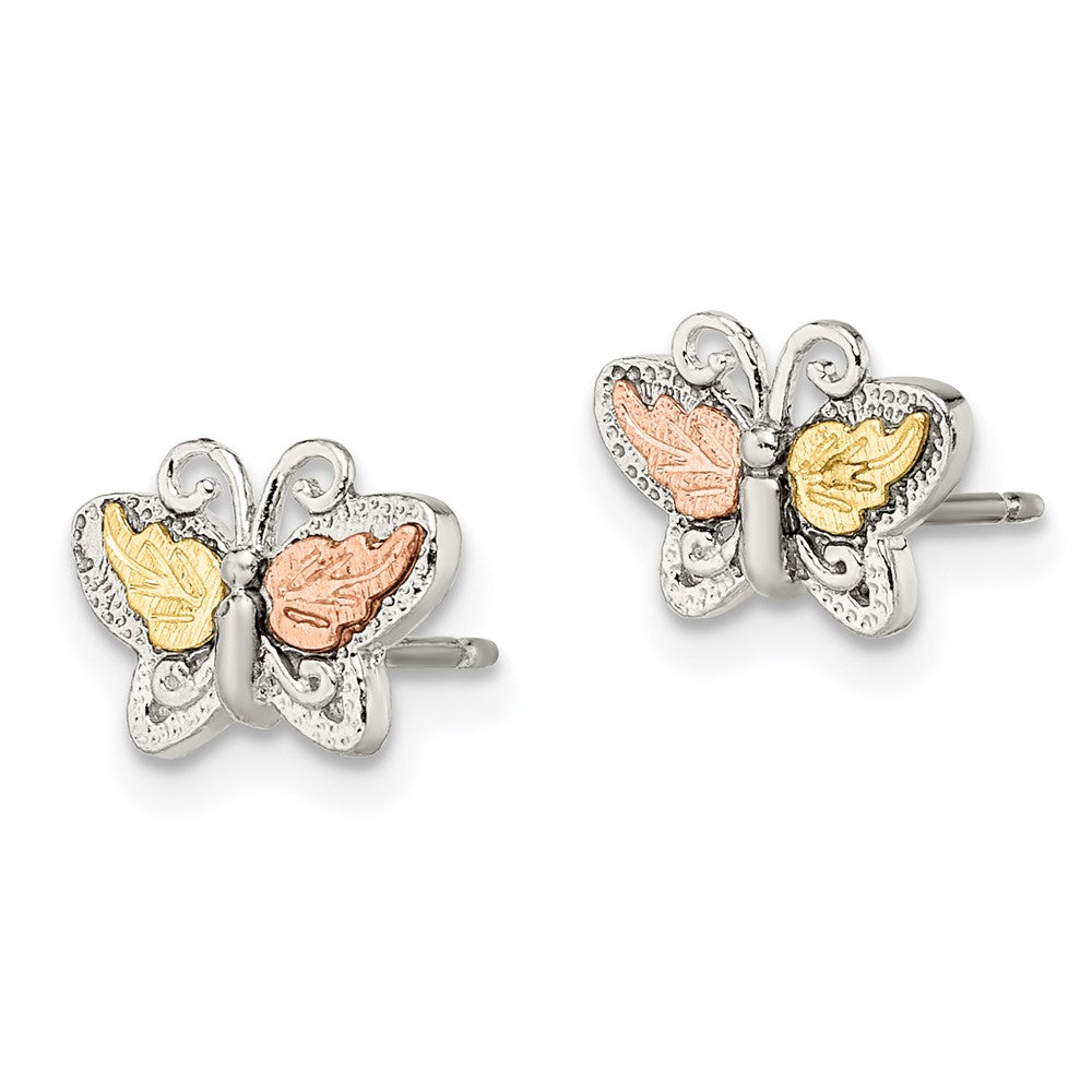 QBH133 Landstrom's Mt. Rushmore Black Hills Sterling Silver 12K Gold Accents Butterfly Post Stud Earrings