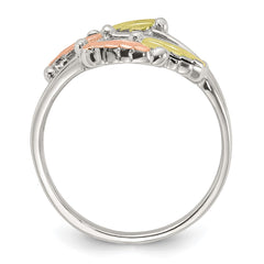 Sterling Silver Rhod-pltd w/12K Accents Black Hills Leaves Bypass Ring