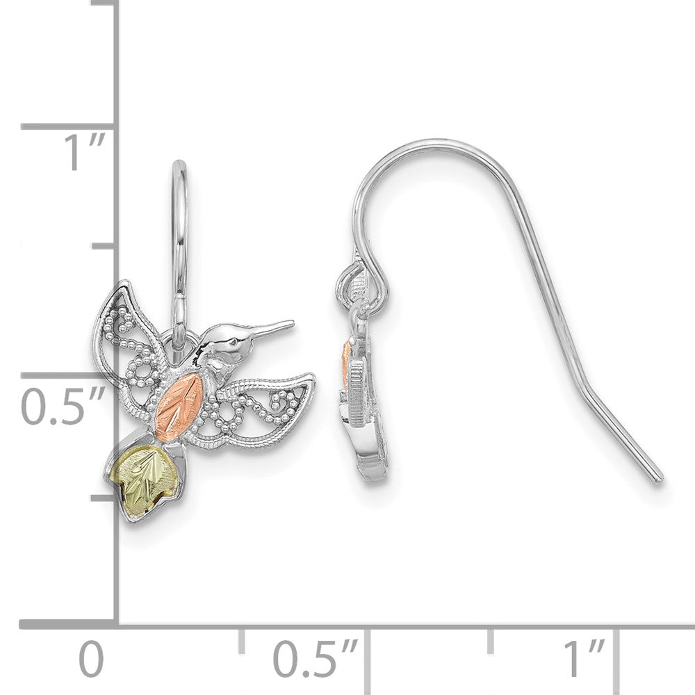 QBH298 Sterling Silver Rhod-pltd w/12K Accents Hummingbird Dangle Earrings
