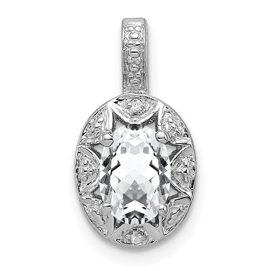 Sterling Silver Rhodium-plated Diam. & White Topaz Pendant QBPD10APR