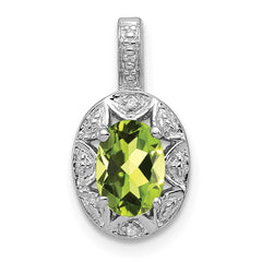 Sterling Silver Rhodium-plated Diam. & Peridot Pendant QBPD10AUG