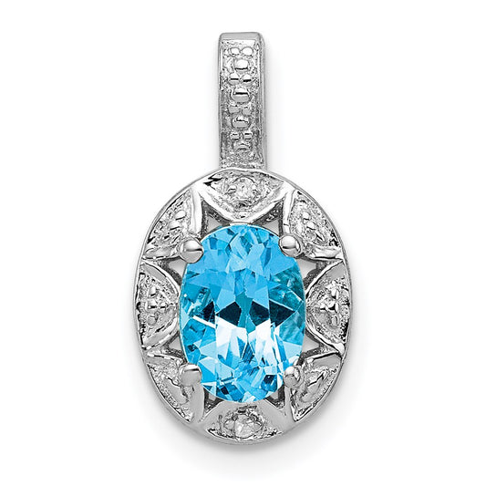Sterling Silver Rhodium-plated Diam. & Blue Topaz Pendant QBPD10DEC