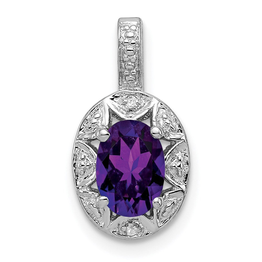 Sterling Silver Rhodium-plated Diam. & Amethyst Pendant QBPD10FEB