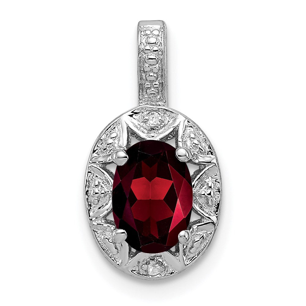 Sterling Silver Rhodium-plated Diam. & Garnet Pendant QBPD10JAN